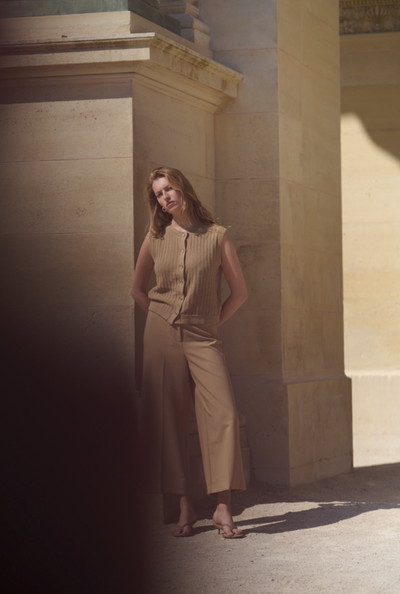 Soaked in Luxury Ladies Trousers SLCorinne in Travertine, Wide Cropped Corinne