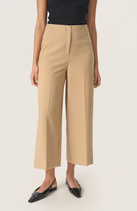 Soaked in Luxury Ladies Trousers SLCorinne in Travertine, Wide Cropped Corinne