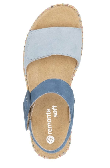 Remonte Ladies Flatform Sandals D1N54-12 in Blue Velcro Fastening