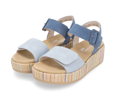 Remonte Ladies Flatform Sandals D1N54-12 in Blue Velcro Fastening