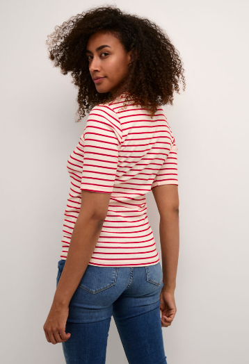 Culture Womens CUdolly O Neck Tshirt in White/Red Stripe, Dolly