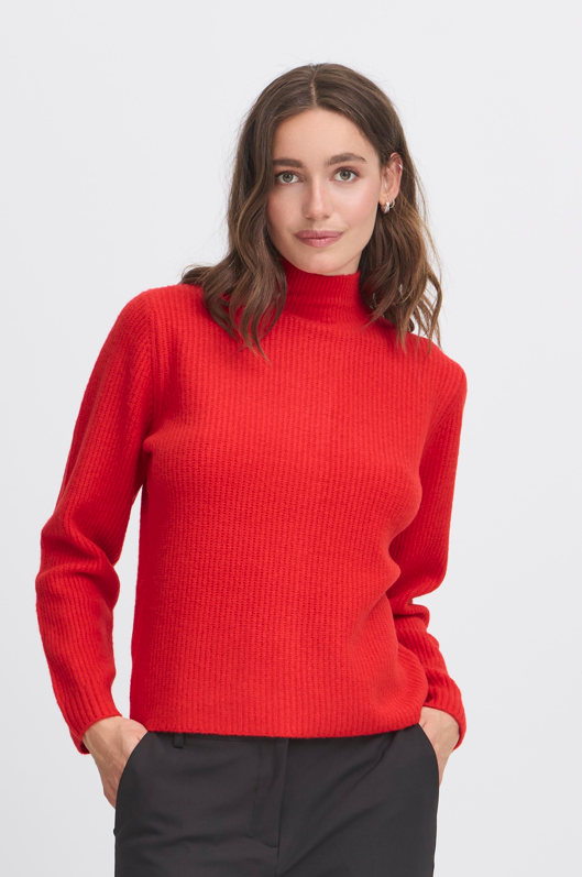 Ichi Ladies Ihducie LS2 Knit Jumper In Fiery Red