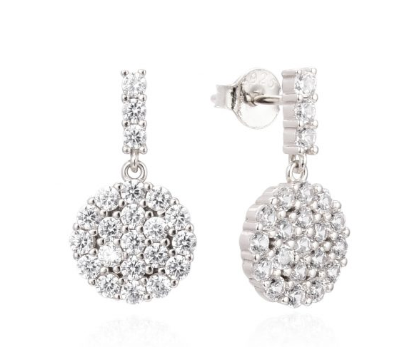 Kilkenny Silver Pavé Disc Drop Earrings with Cubic Zirconia E1860 silver