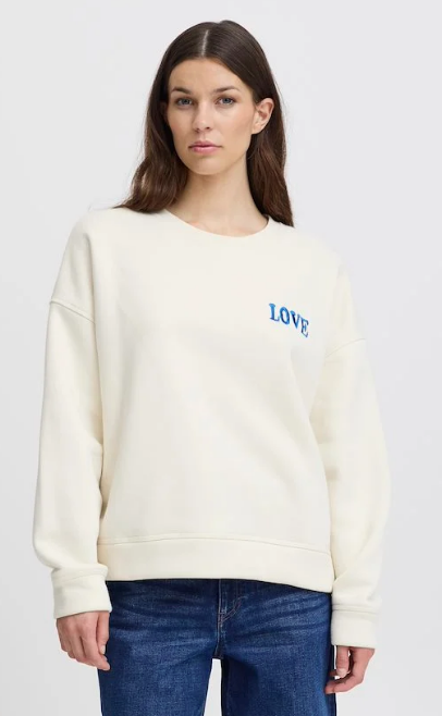 Ichi Ladies IHmerella Sweatshirt in Birch w. Strong Blue