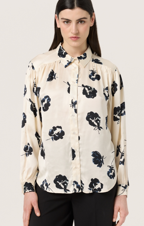 Soaked in Luxury Ladies LS Shirt SLErwina Ebba in Black and White Flower Print, Erwina