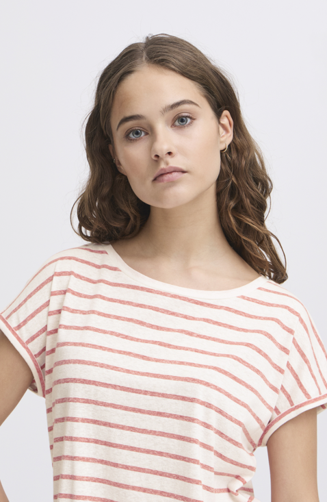 Ichi Ladies IHyulietta ss11  T-Shirt In Mars Red Stripe