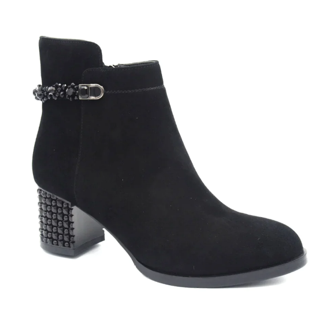 Loretta Vitale Ladies Block Heel Boots F990 in Black Suede