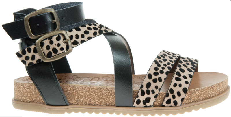 Blowfish Malibu Ladies Sandals Fandie-B Vegan in Sand Pixie Leopard Black