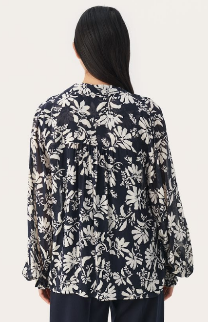 Part Two Ladies Blouse FayaPW in Dark Navy Stencil Flower, Faya top