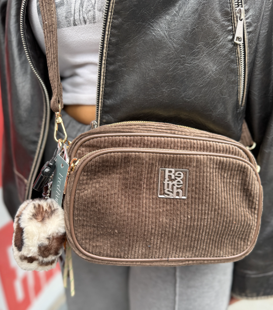 Refresh Ladies Cross Body Handbag 183339 B Tex Gris, Corduroy Brown small Bag