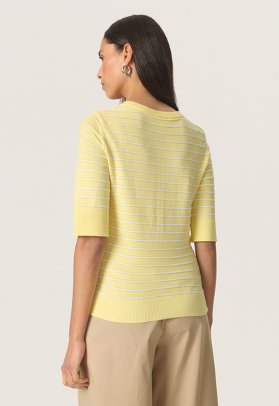 Soaked in Luxury Ladies SLSpina Striped Cardigan Short Sleeve in French Vanilla with White, Spina
