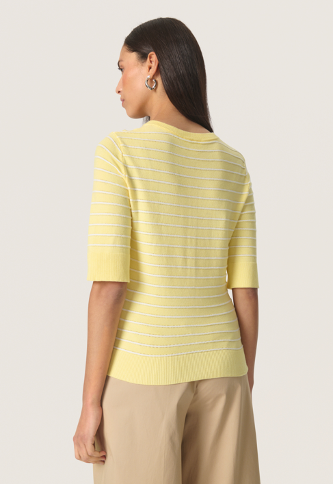 Soaked in Luxury Ladies SLSpina Striped Cardigan Short Sleeve in French Vanilla with White, Spina