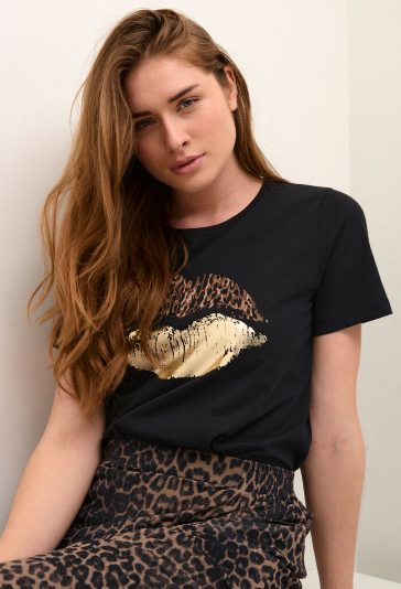 Culture Ladies T Shirt CUGith in Black, Gith Tee Gold Lips