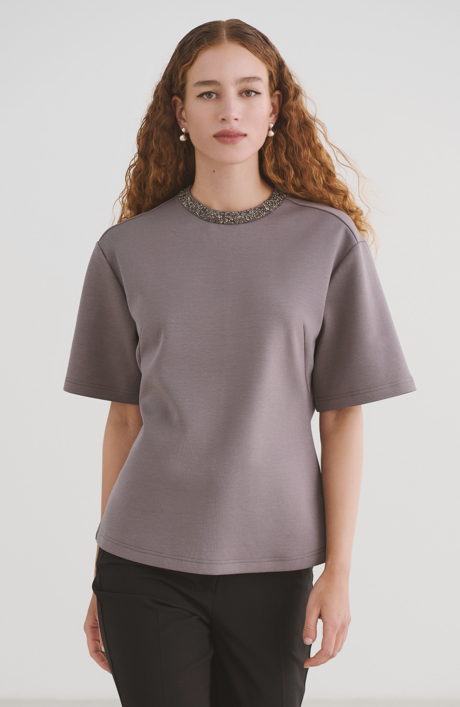 Soaked in Luxury Ladies SLMagana Embellished Tee in Dar Gull Grey, Magana