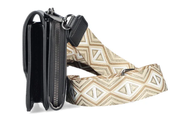 Rieker Ladies Small Cross Body bag H1125-00 Black with removeable Gold cream check strap