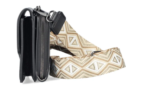 Rieker Ladies Small Cross Body bag H1125-00 Black with removeable Gold cream check strap