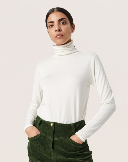 Soaked In Luxury Ladies Rollneck Top SLHanadi Long Sleeve in Whisper White