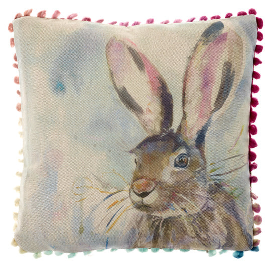 Voyage Maison Harriet Hare Printed Feather Cushion Natural 30x30cm