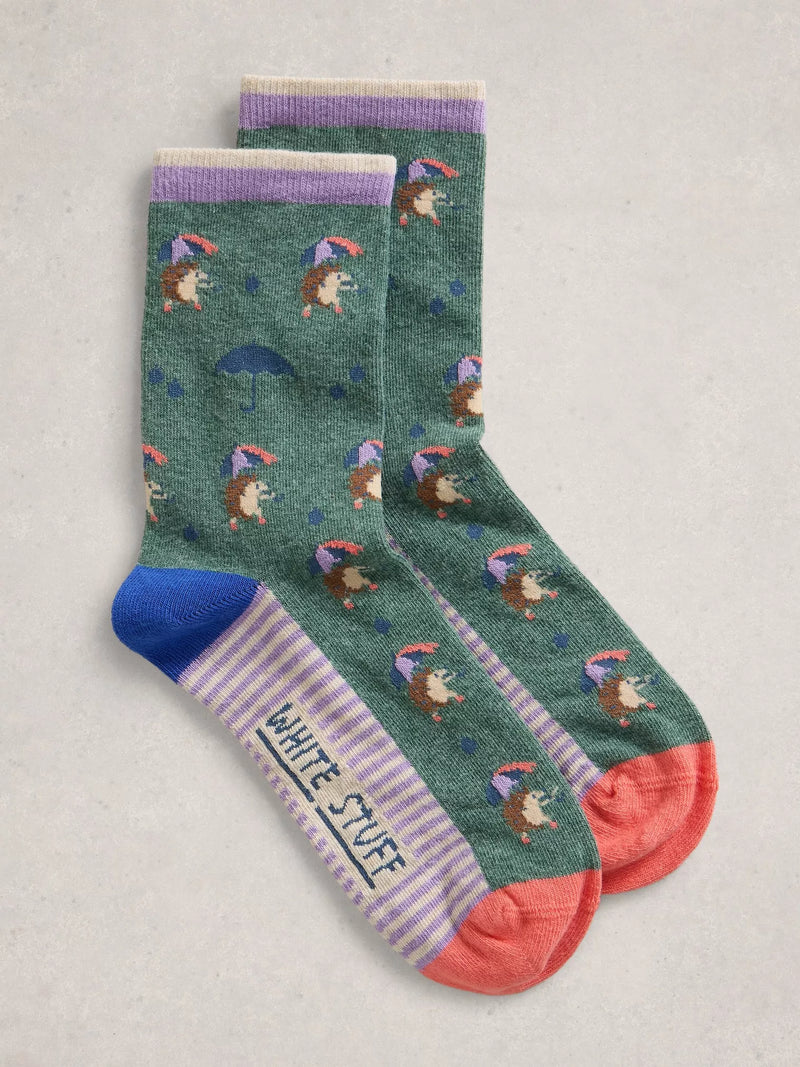 Novelty Hedgehog and Stripe Ankle Sock