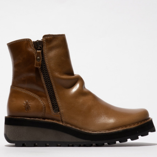 Fly London Ladies Leather Ankle Boots HOLE146 inCamel