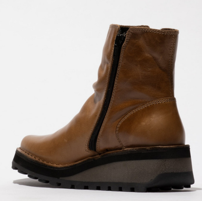 Fly London Ladies Leather Ankle Boots HOLE146 inCamel