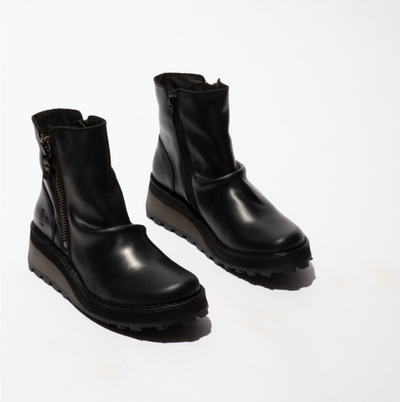 Fly London Ladies Leather Ankle Boot HOLE146 Black
