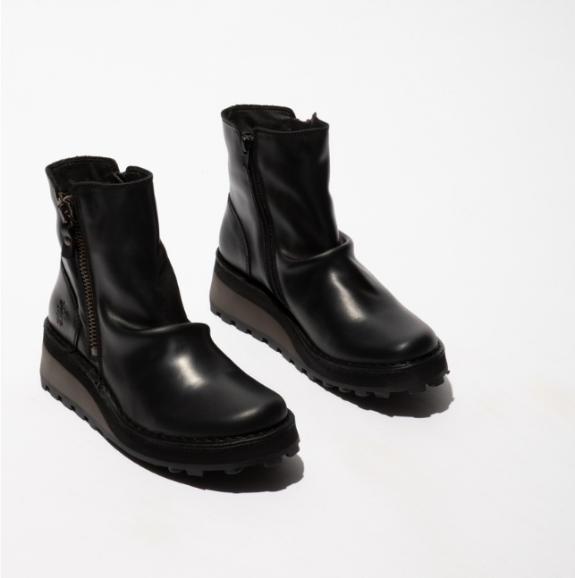 Fly London Ladies Leather Ankle Boot HOLE146 Black
