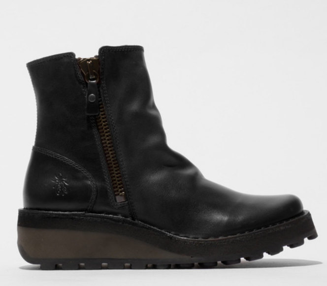 Fly London Ladies Leather Ankle Boot HOLE146 Black