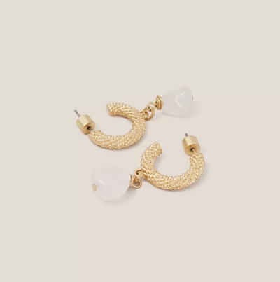 White Stuff Textured Hoop Stone Earrings in Gold Tone Metallic