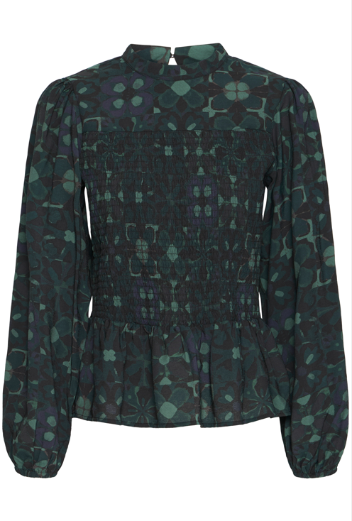 Ichi Ladies IHGILEA LS Blouse In Green Tile, Gilea