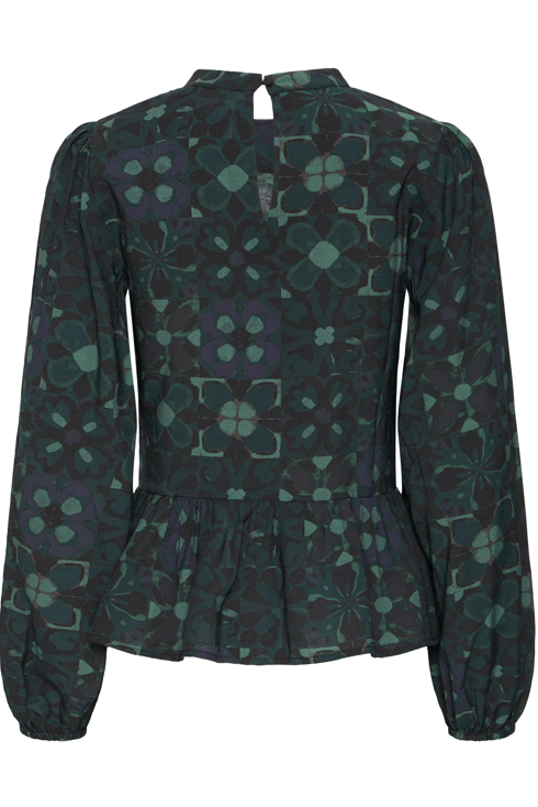 Ichi Ladies IHGILEA LS Blouse In Green Tile, Gilea