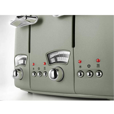 Delonghi CT04GR 4 Slice Toaster Argento Flora 1800W with Defrost Function Green