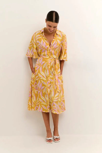 Kaffe Womens KAsafir Dress - Yellow/Lupine Flower Print