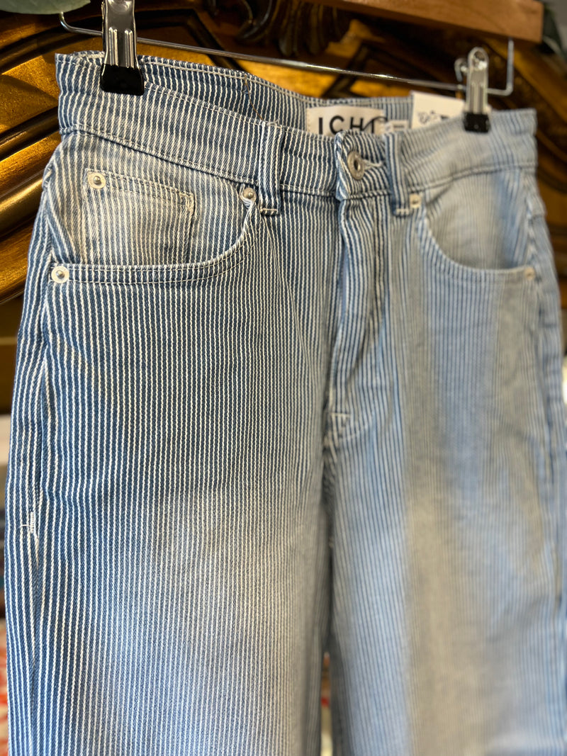 Ichi Womens IHcilk Pants - Washed Blue Stripe