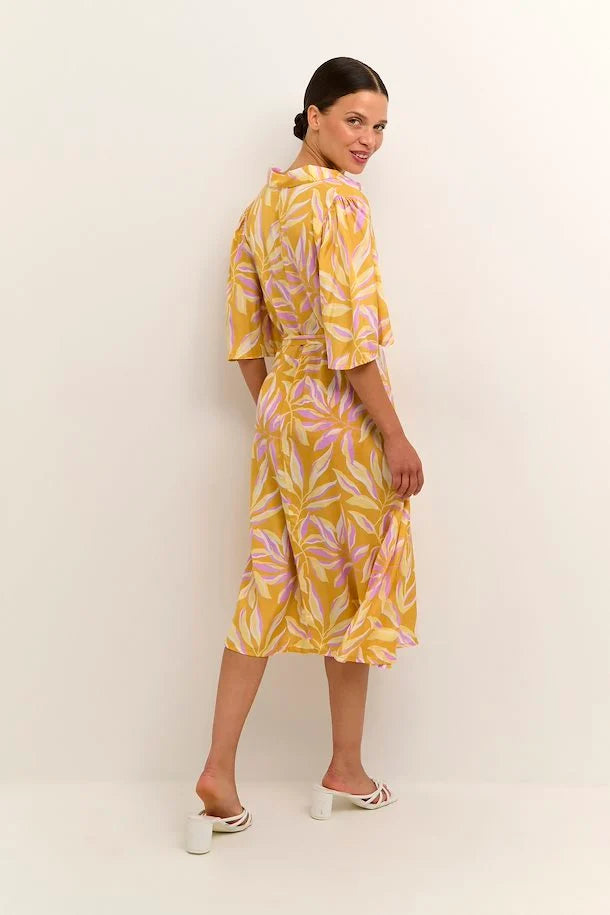 Kaffe Womens KAsafir Dress - Yellow/Lupine Flower Print
