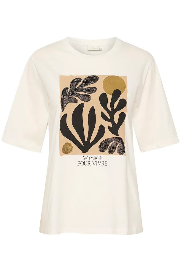 Kaffe Womens Kacate T-Shirt - Chalk/Black Print