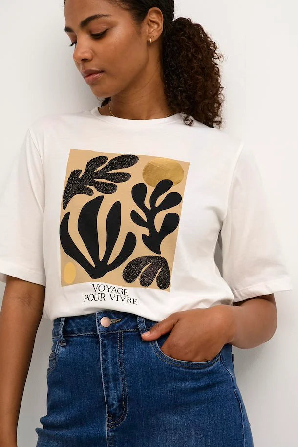 Kaffe Womens Kacate T-Shirt - Chalk/Black Print