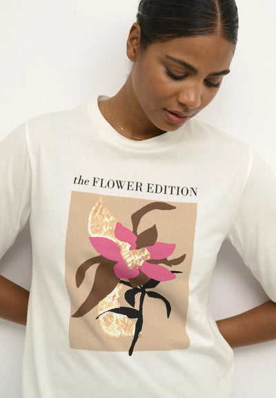 Kaffe Womens Kacate T-Shirt - Chalk/Flower Print
