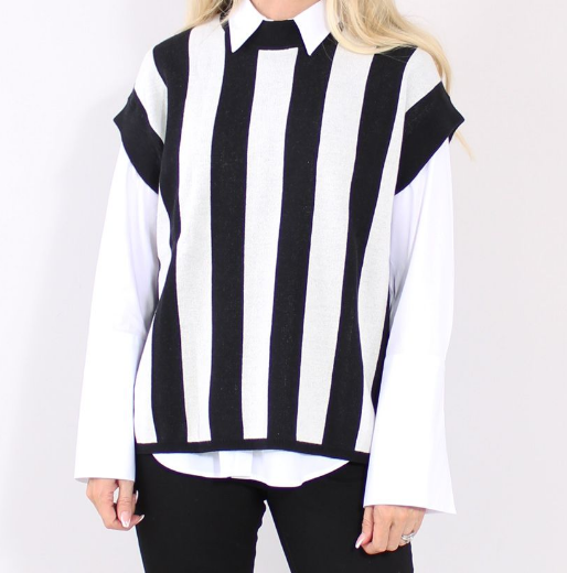 In Wear Ladies Pullover IsabelIW in Black White Stripe, Isabel Sleeveless Jumper