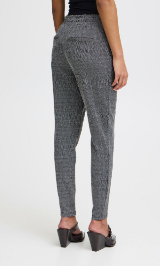 Ichi Ladies IHKate Jacquard PA8 Trousers in Black White Herringbone, Kate