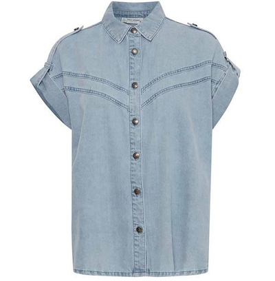 Pulz Ladies PZJosie Shirt in Bleached Blue Denim, Josie Short sleeve