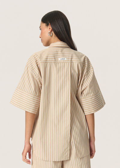 Soaked in Luxury Ladies Shirt SLKaily in Travertine Stripes, Kaily Short Sleeved