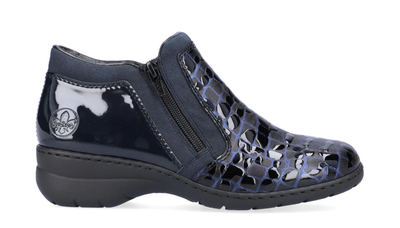 Rieker Ladies Ankle Boots L4382-14 in Navy Blue Patent