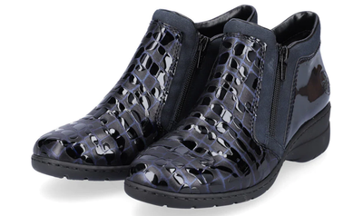 Rieker Ladies Ankle Boots L4382-14 in Navy Blue Patent