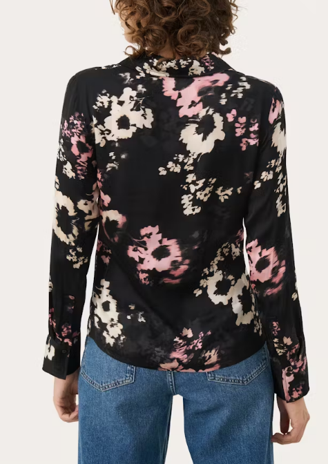 Part Two Ladies Shirt LendaPW in Black Blurred Flower, Lenda