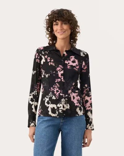 Part Two Ladies Shirt LendaPW in Black Blurred Flower, Lenda