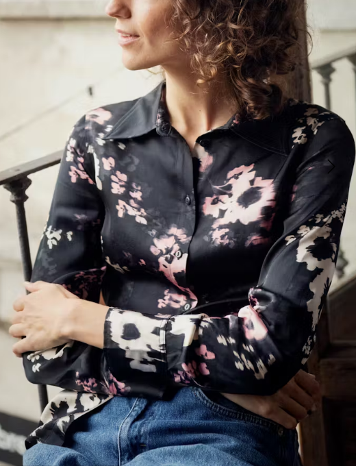 Part Two Ladies Shirt LendaPW in Black Blurred Flower, Lenda