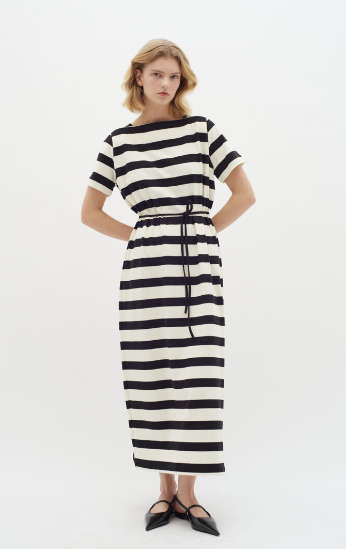 In Wear Ladies Long Dress LesterIW in Black Whisper White Stripe, Lester