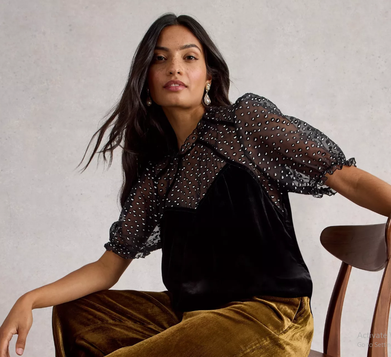 White Stuff Lexi Velvet Top in Pure Black