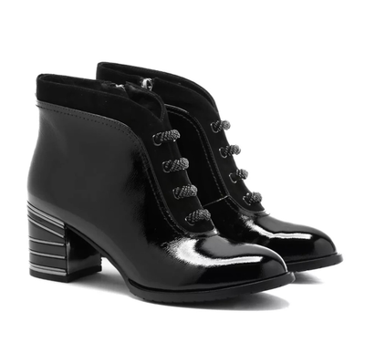 Loretta Vitale Ladies Block Heel Ankle Boots M226 in Black Patent